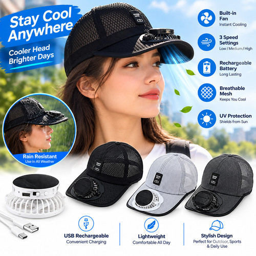 Solar fan hat - solar, rechargeable