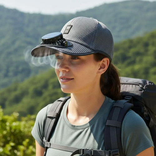 Solar rechargeable fan cap - solar,