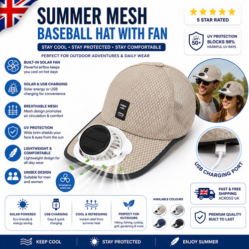 Solar rechargeable fan cap - rechargeable,
