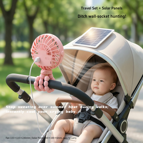 Portable solar pushchair - pushchair, fan