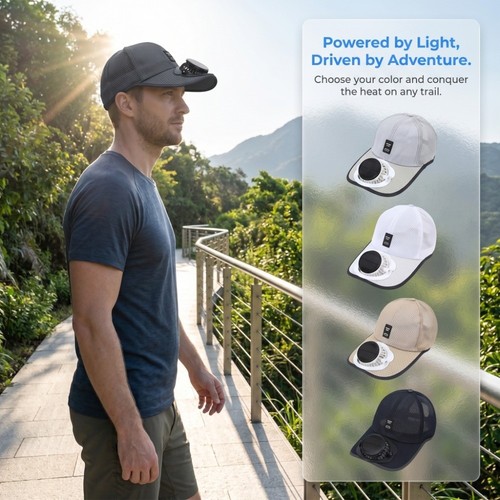 Solar powered fan hat baseball - hat,