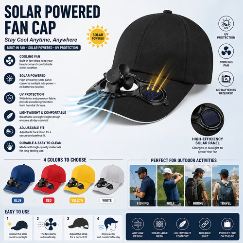 Solar fan baseball cap - fan, uv